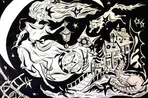 Летящая в ночи. А3. Тушь — Токарева Анна Александровна