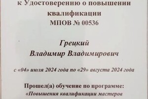 Диплом / сертификат №4 — Грецкий Владимир Владимирович