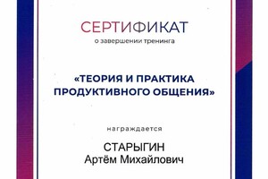 Диплом / сертификат №2 — Старыгин Артём