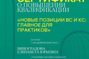 Диплом / сертификат №1 — Виноградова Елизавета Юрьевна