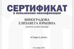 Диплом / сертификат №2 — Виноградова Елизавета Юрьевна