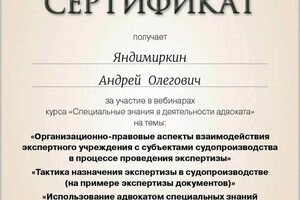 Диплом / сертификат №10 — Яндимиркин Андрей Олегович