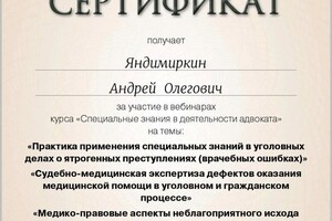 Диплом / сертификат №15 — Яндимиркин Андрей Олегович