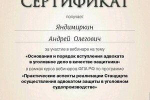 Диплом / сертификат №8 — Яндимиркин Андрей Олегович