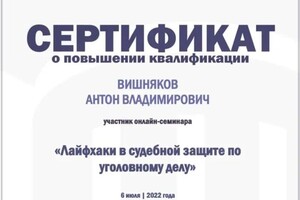 Диплом / сертификат №10 — Вишняков Антон Владимирович
