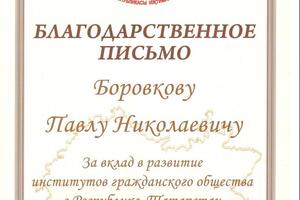 Благодарность Общественной палаты Республики Татарстан — Боровков Павел Николаевич