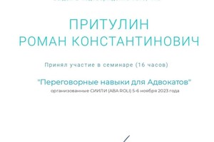 Диплом / сертификат №3 — Притулин Роман Константинович