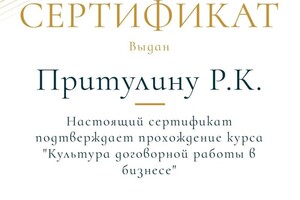 Диплом / сертификат №5 — Притулин Роман Константинович