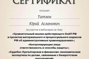 Диплом / сертификат №10 — Татлок Юрий Асланович