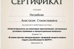 Диплом / сертификат №16 — Погребняк Анастасия Станиславовна