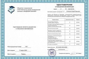 Диплом / сертификат №10 — Талалуев Андрей Иванович