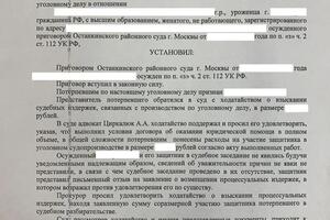 По составленному мною заявлению доверителю-потерпевшему суд полностью возместил затраты на мои услуги, взыскав их с... — Цыркалюк Андрей Анатольевич