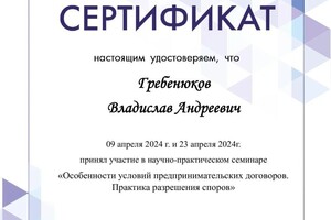 Диплом / сертификат №6 — Гребенюков Владислав Андреевич