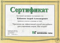 Сертификат участника семинара — Кабанков Андрей Александрович