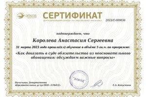 Диплом / сертификат №11 — Королева Анастасия Сергеевна