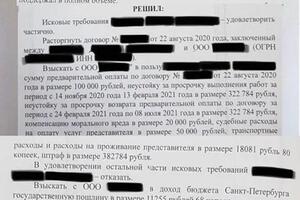 Спор о защите прав потребителей.; Взыскание предварительной оплаты, неустойки, морального вреда, штрафа и судебных... — Крапивин Павел Владимирович