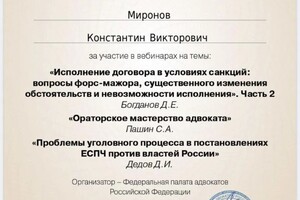 Диплом / сертификат №1 — Миронов Константин Викторович