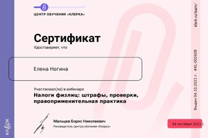 Диплом / сертификат №1 — Ногина Елена Анатольевна