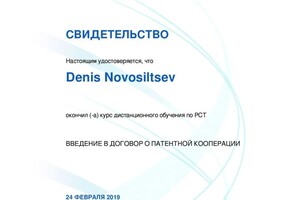 Диплом / сертификат №15 — Новосильцев Денис Петрович