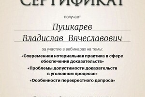 Диплом / сертификат №12 — Пушкарев Владислав Вячеславович