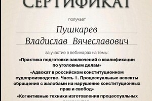 Диплом / сертификат №27 — Пушкарев Владислав Вячеславович