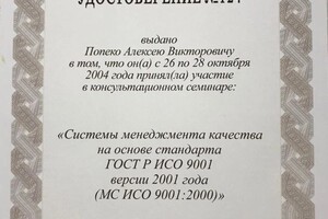 Диплом / сертификат №4 — Попеко Алексей Викторович