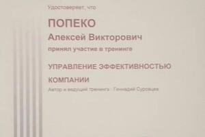 Диплом / сертификат №9 — Попеко Алексей Викторович