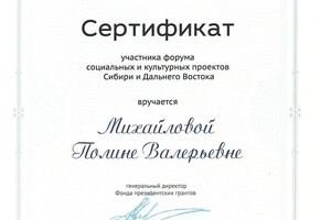 Диплом / сертификат №13 — Михайлова Полина Валерьевна