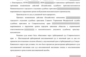 Признаны незаконными действия начальника отдела судебных приставов (дело А63-12654/2023) — Колодный Михаил Александрович