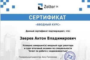 Диплом / сертификат №4 — Зверев Антон Владимирович