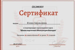 Диплом / сертификат №4 — Бирюлина Юлия Александровна