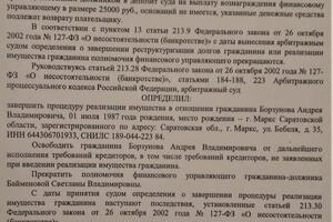 Гражданин признан банкротом с процедурой реализации имущества и освобожден от дальнейшего исполнения требований... — Володченко Анна Ивановна