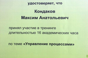 Свидетельство об участии в тренинге — Кондаков Максим Анатольевич