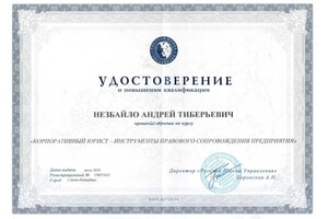 Диплом / сертификат №6 — Незбайло Андрей Тиберьевич