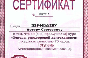 Сертификат — Перфильев Артур Сергеевич