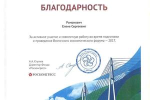 Благодарность от Росконгресса (ВЭФ) — Романович Елена Сергеевна