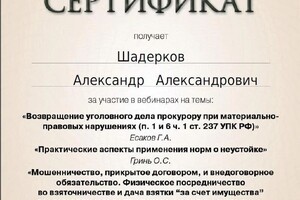 Диплом / сертификат №4 — Шадерков Александр Александрович