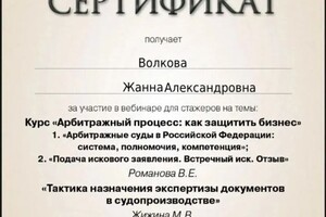 Диплом / сертификат №2 — Индивидуальный предприниматель Волкова Жанна Александровна