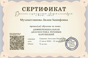 Диплом / сертификат №14 — Мухаметзянова Лилия Ханифовна
