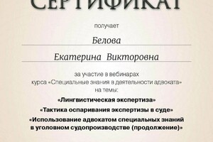 Диплом / сертификат №2 — Белова Екатерина Викторовна