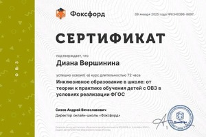 Диплом / сертификат №10 — Вершинина Диана Вадимовна