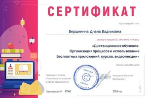 Диплом / сертификат №6 — Вершинина Диана Вадимовна