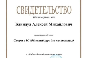 Диплом / сертификат №1 — Блиндул Алексей Михайлович