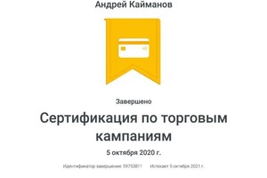 Сертификат специалиста Google Adwords — Кайманов Андрей Александрович