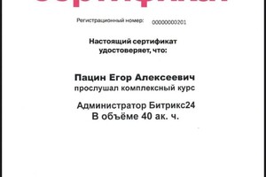 Диплом / сертификат №1 — Пацин Егор Алексеевич