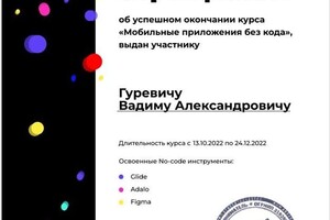 Диплом / сертификат №1 — Гуревич Вадим Александрович