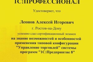 Диплом / сертификат №8 — Леонов Алексей Игоревич