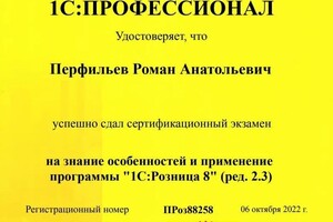 Диплом / сертификат №2 — Перфильев Роман Анатольевич