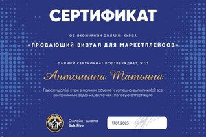 Диплом / сертификат №1 — Антошина Татьяна Валерьевна