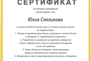 Диплом / сертификат №3 — Смеликова Юлия Андреевна